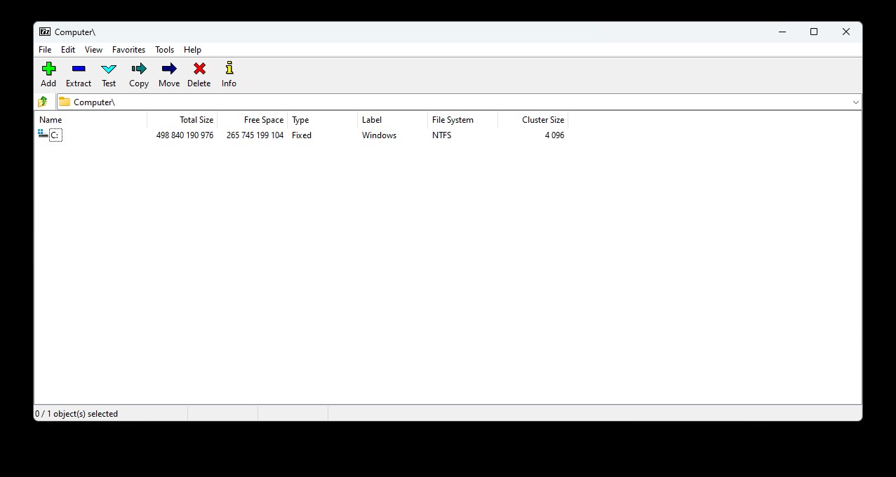 Интерфейс 7-Zip в Windows