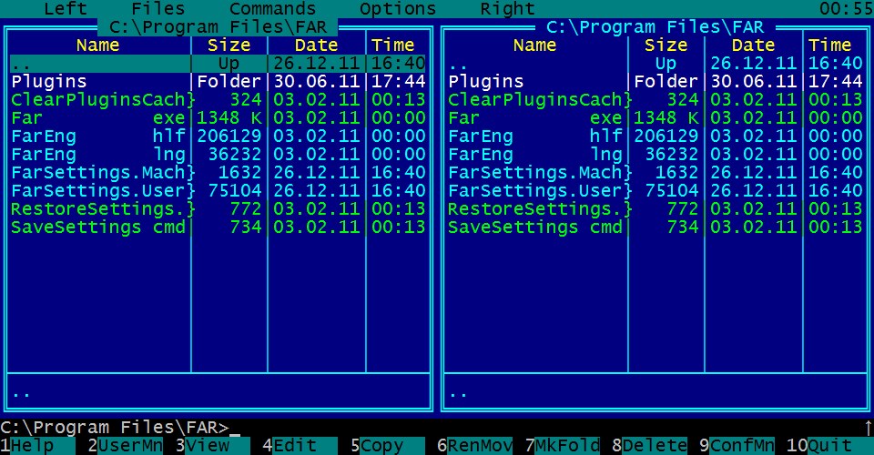Интерфейс FAR Manager в Windows