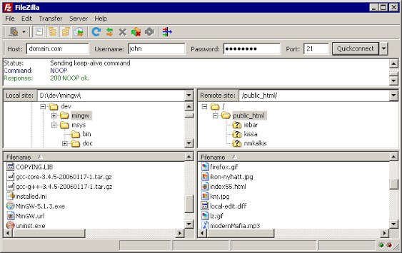 Интерфейс FileZilla Client в Windows
