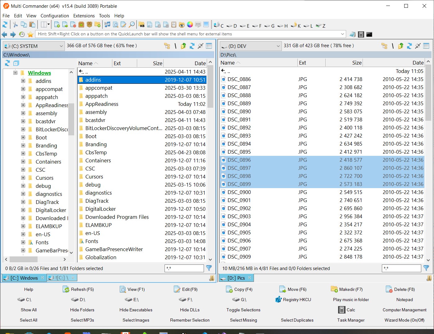 Интерфейс Multi Commander в Windows