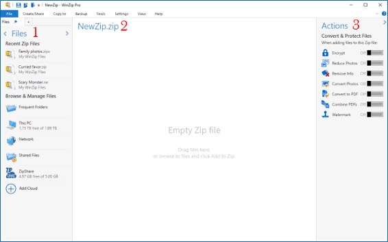 Интерфейс WinZip в Windows
